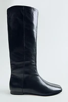 FLAT LEATHER KNEE HIGH BOOTS