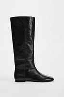 FLAT LEATHER KNEE HIGH BOOTS