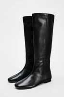 FLAT LEATHER KNEE HIGH BOOTS