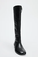 FLAT LEATHER KNEE HIGH BOOTS