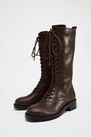 LACE-UP FLAT LEATHER BOOTS