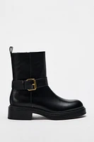 FLAT BUCKLED ANKLE BOOTS