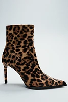 ANIMAL PRINT LEATHER HEELED ANKLE BOOTS