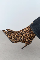 ANIMAL PRINT LEATHER HEELED ANKLE BOOTS