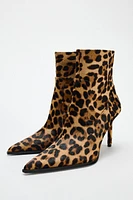 ANIMAL PRINT LEATHER HEELED ANKLE BOOTS