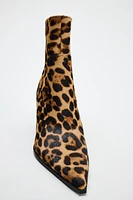 ANIMAL PRINT LEATHER HEELED ANKLE BOOTS