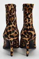 ANIMAL PRINT LEATHER HEELED ANKLE BOOTS