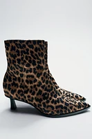 ANIMAL PRINT KITTEN HEEL ANKLE BOOTS