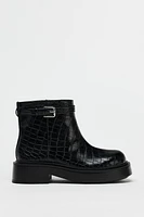 MOCK CROC FLAT ANKLE BOOTS