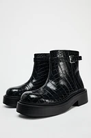 MOCK CROC FLAT ANKLE BOOTS