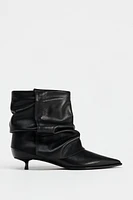 LEATHER KITTEN HEELED GAITER ANKLE BOOTS