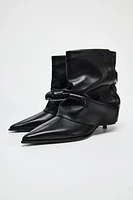 LEATHER KITTEN HEELED GAITER ANKLE BOOTS