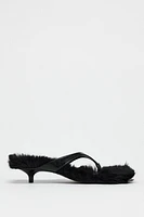 FAUX FUR KITTEN HEEL SANDALS