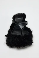 FAUX FUR KITTEN HEEL SANDALS