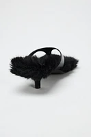 FAUX FUR KITTEN HEEL SANDALS