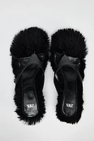 FAUX FUR KITTEN HEEL SANDALS