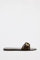 STUDDED FLAT SUEDE SANDALS