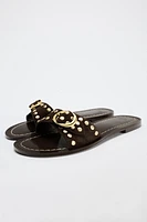 STUDDED FLAT SUEDE SANDALS