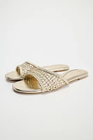 METALLIC WOVEN FLAT SANDALS