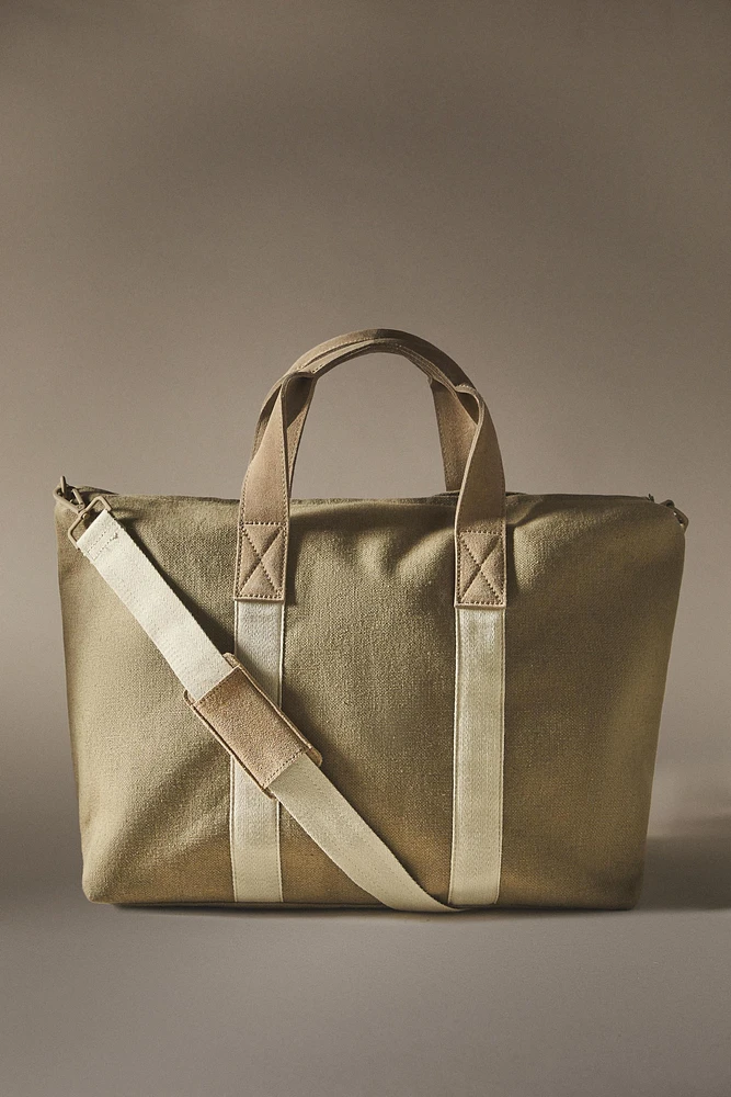 FABRIC WEEKENDER BAG WITH LEATHER DETAIL