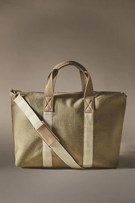 FABRIC WEEKENDER BAG WITH LEATHER DETAIL