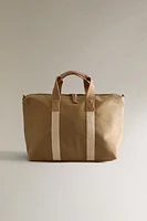 FABRIC WEEKENDER BAG WITH LEATHER DETAIL