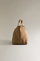 FABRIC WEEKENDER BAG WITH LEATHER DETAIL