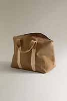 FABRIC WEEKENDER BAG WITH LEATHER DETAIL