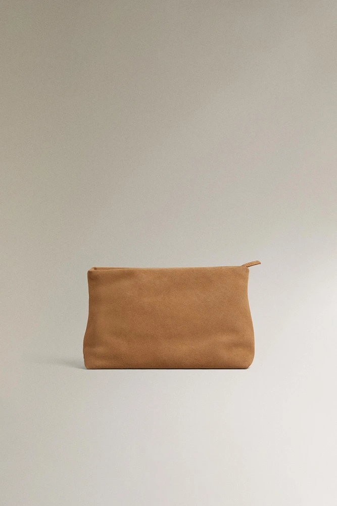 TROUSSE DE TOILETTE CROÛTE DE CUIR FORMAT MOYEN