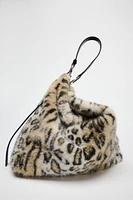 FAUX FUR ANIMAL PRINT TOTE BAG