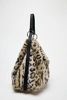 FAUX FUR ANIMAL PRINT TOTE BAG