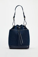 GATHERED DENIM MAXI BUCKET BAG