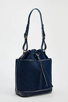 GATHERED DENIM MAXI BUCKET BAG