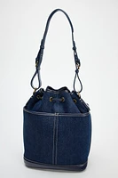 GATHERED DENIM MAXI BUCKET BAG