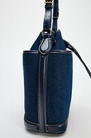 GATHERED DENIM MAXI BUCKET BAG