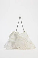 EMBROIDERED MINI BUCKET BAG WITH LACE TRIM