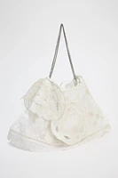 EMBROIDERED MINI BUCKET BAG WITH LACE TRIM