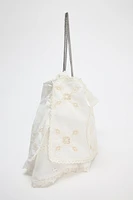 EMBROIDERED MINI BUCKET BAG WITH LACE TRIM