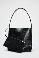 EMBOSSED LEATHER BUCKET BAG