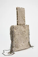 FRINGED SEQUIN MINI BUCKET BAG