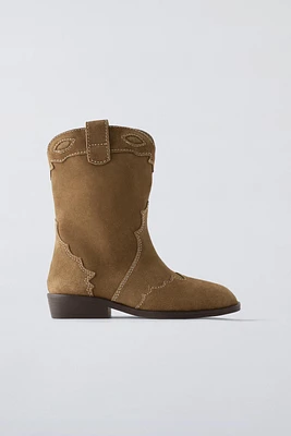 SUEDE COWBOY ANKLE BOOTS