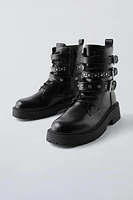 TRIPLE BUCKLE ANKLE BOOTS