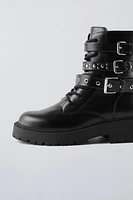 TRIPLE BUCKLE ANKLE BOOTS