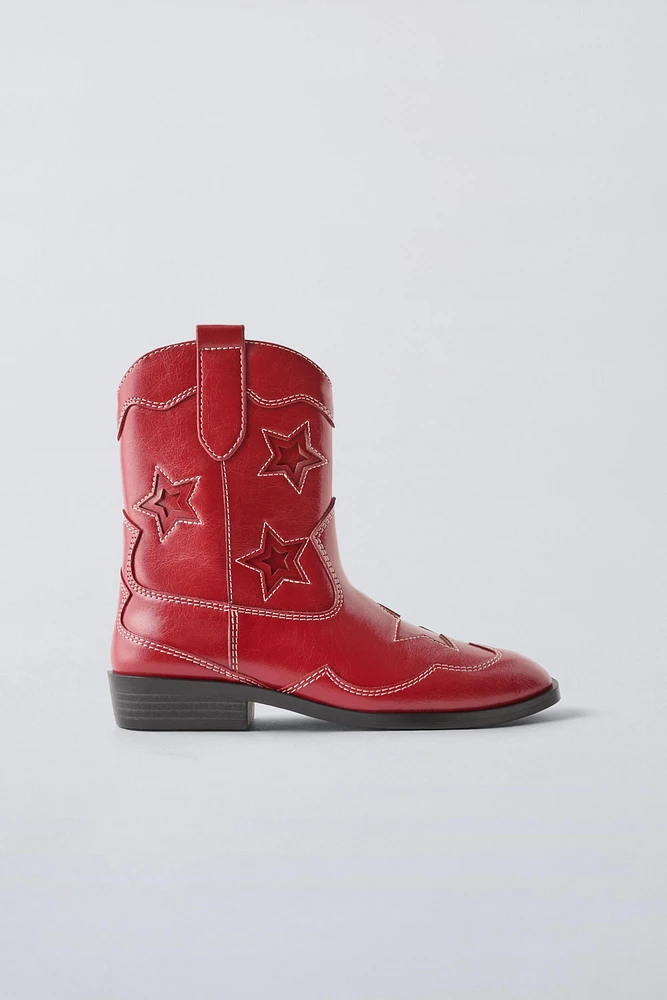 MONOCHROMATIC STAR COWBOY ANKLE BOOTS