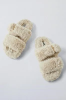 FAUX FUR BUCKLED SLIPPERS