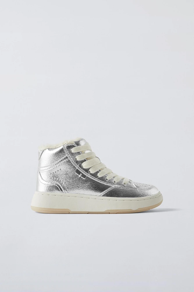 SHIMMERY LINED HIGH TOP SNEAKERS