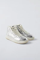 SHIMMERY LINED HIGH TOP SNEAKERS