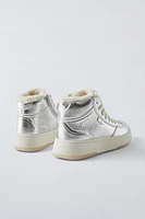 SHIMMERY LINED HIGH TOP SNEAKERS