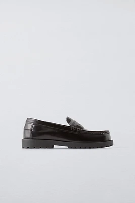 LEATHER LUG SOLE PENNY LOAFERS