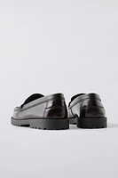 LEATHER LUG SOLE PENNY LOAFERS